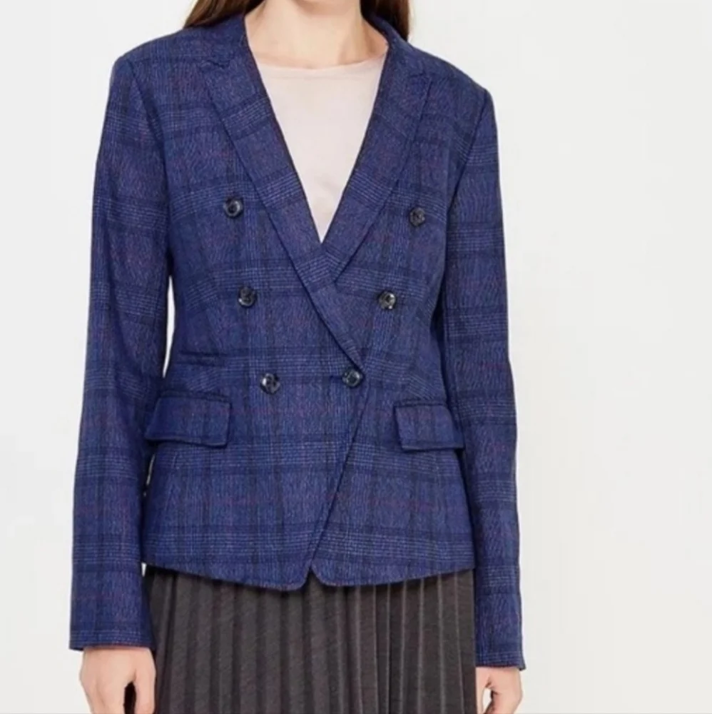 Banana Republic Double Breasted Plaid Blazer Size 8 Classic Boho Chic